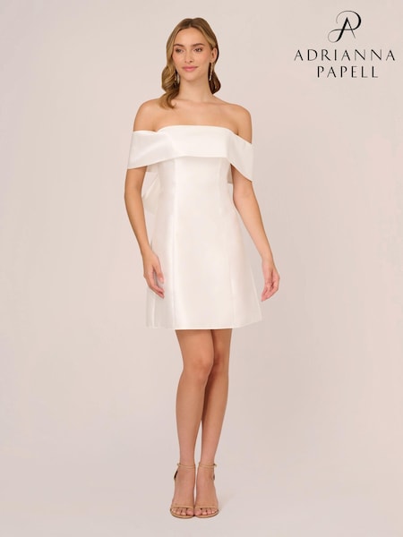 Adrianna Papell Mikado Bow Short White Dress (K79912) | 605 LEI
