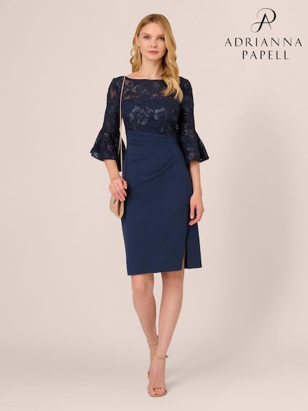 Adrianna Papell Blue Floral Lace Combo Dress (K79921) | €197