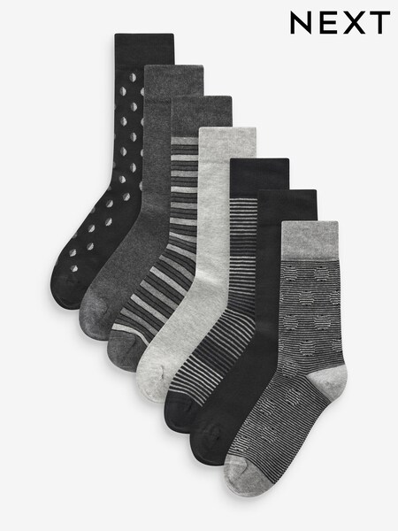 דוגמה שחורה/אפורה - מארז של 7 - Mens Cotton Rich Black Socks (K79936) | ‏48‏₪