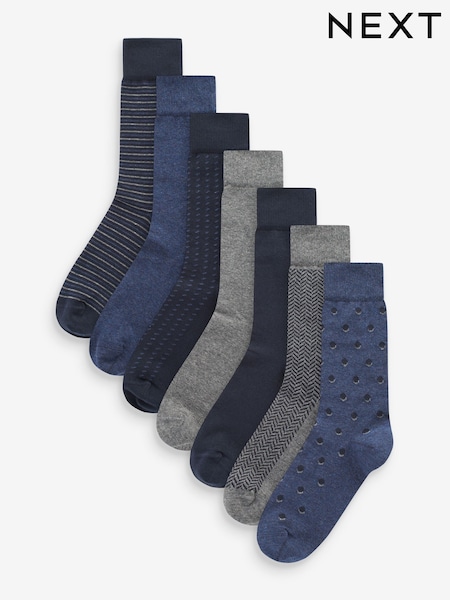 Navy Blue/Grey Pattern 7 Pack Mens Cotton Rich Black Socks (K79949) | €18