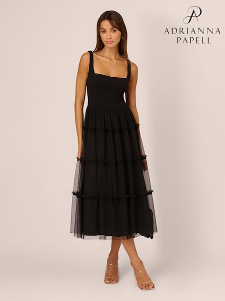 Adrianna by Adrianna Papell Knit And Mesh Black Dress (K79960) | €406