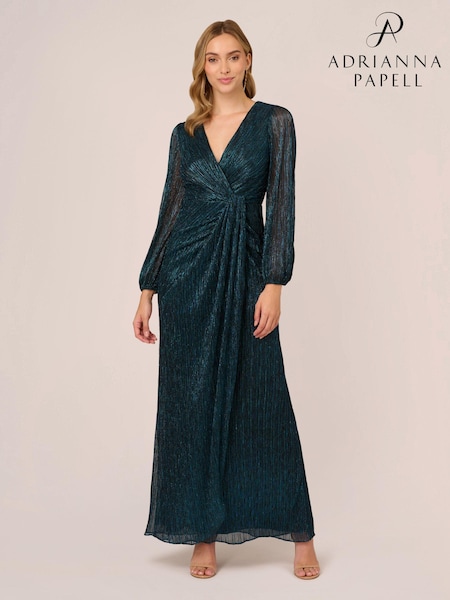 Adrianna Papell Blue Metallic Mesh Draped Gown (K79962) | €165