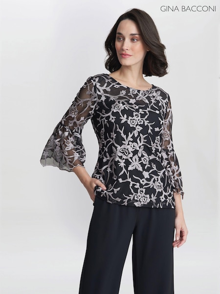 Gina Bacconi Brianna Embroidered Black Blouse (K79983) | €89