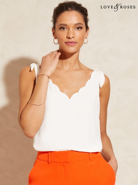 Bela slonokoščena - Love & Roses V Neck Scallop Detail Tie Shoulder Vest (K80017) | € 18