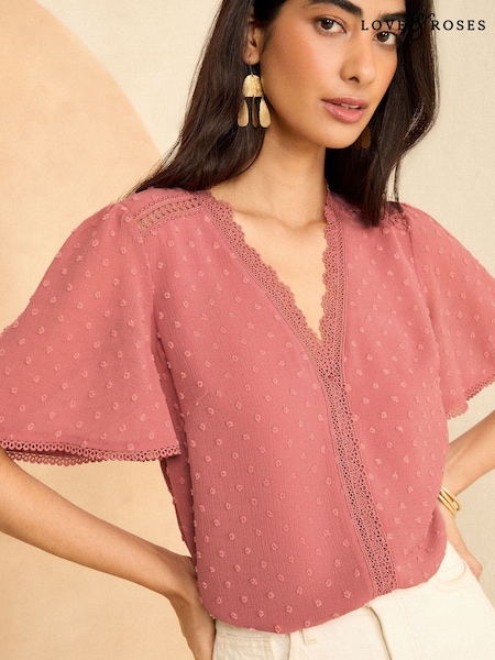 Love & Roses Pink Dobby Flutter Sleeve Blouse (K80033) | € 20