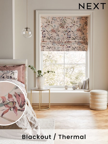 Pink Ready Made Blackout Roman Blind Lily Floral (K80098) | €66 - €132