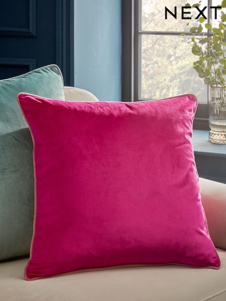 Fuchsia Pink 50 x 50cm Matte Velvet Contrast Pipe Cushion (K80102) | 49 QAR