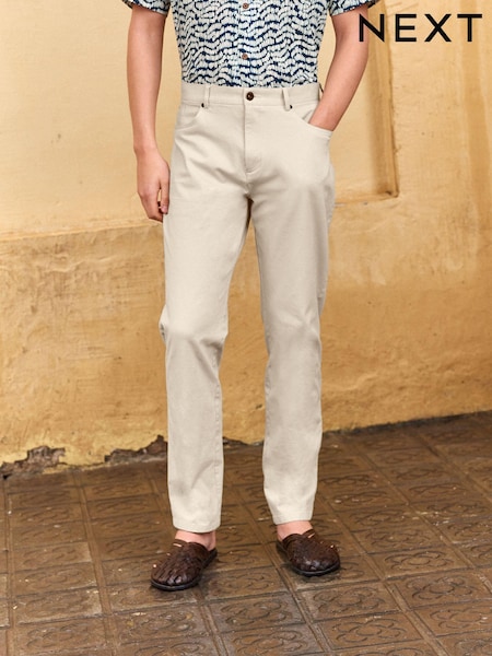 Ecru Straight Fit Textured Smart Chinos with Stretch (K80140) | €40