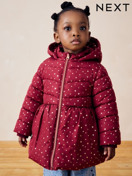 Burgundy Red Shower Resistant Foil Skirted Coat (3mths-7yrs) (K80212) | AED28 - AED32