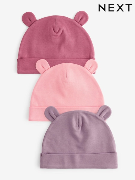 Pink Baby Beanie 100% Cotton Hats 3 Pack (0-18mths) (K80218) | €7