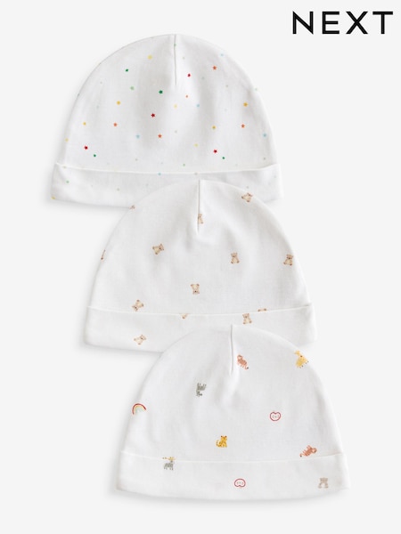 White Bright Beannie Baby 100% Cotton Hats 3 Pack (0-12mths) (K80224) | $8