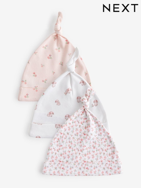 Rosa - Baby Tie Top 100% Cotton Hats 3 Pack (0-12mths) (K80228) | 6 €