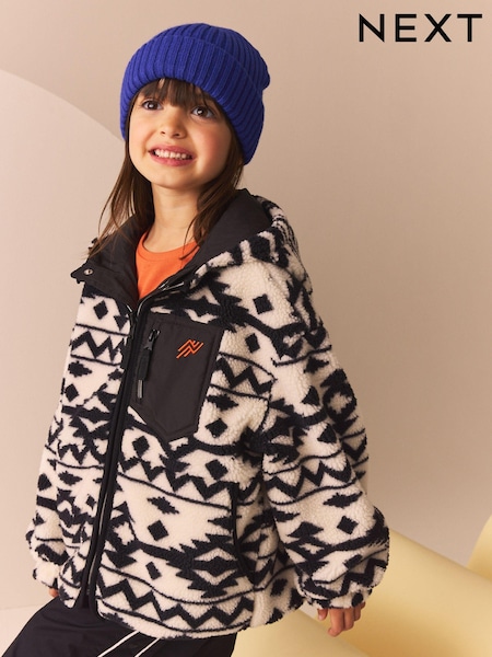 Negru/Alb - Reversible Aztec Printed Borg Fleece and Nylon Jacket (3-12yrs) (K80242) | 159 LEI - 178 LEI