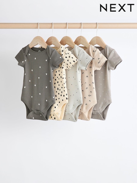 Black/Grey Baby Short Sleeve Bodysuits 5 Pack (K80259) | € 16 - € 18
