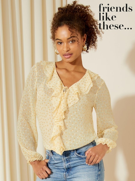 Friends Like These Rusted Orange Long Sleeve Tie Front Double Ruffle Blouse (K80263) | €19.50