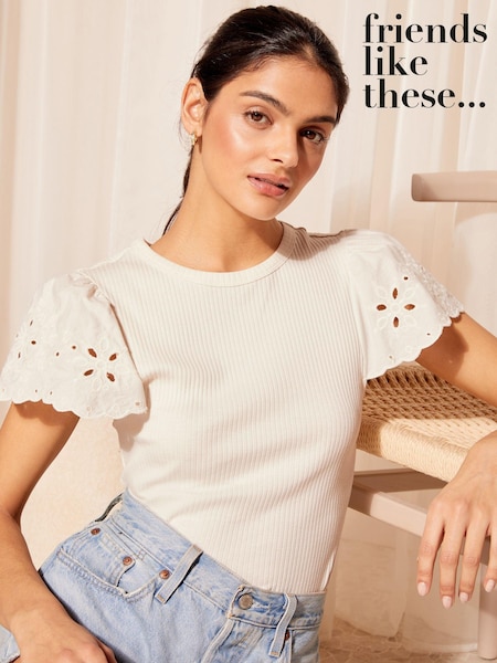 Friends Like These Broderie Flutter Sleeve Ribbed Top (K80300) | €13