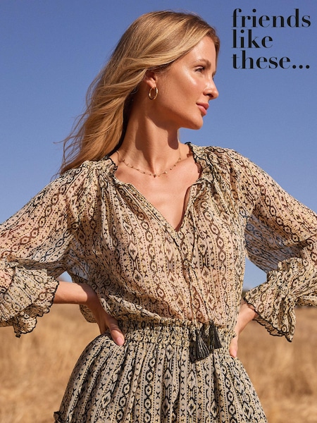 Friends Like These Gold Long Sleeve Blouson Blouse Co-ord (K80310) | 89 QAR
