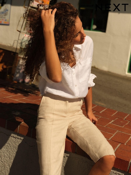 Нейтральный - Linen Blend Cropped Capri Trousers (K80325) | €6