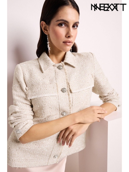 Neutral Boucle Sequin Shacket (K80380) | €31