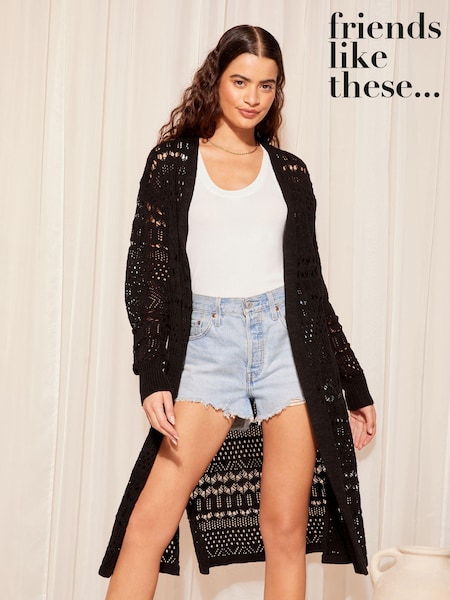 Friends Like These Black Crochet Maxi Cardigan (K80403) | €25