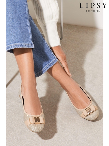 Lipsy Gold Wide Fit Flat Bow Ballet Pumps (K80505) | €20.50
