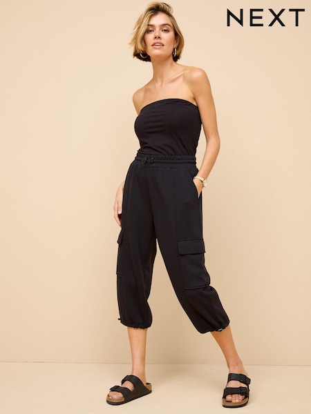 Black Slinky Capri 3/4 Length Crop Cargo Trousers (K80507) | €17.50