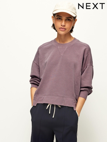 Purple Raw Hem Detail Washed Crew Neck 100% Cotton Sweatshirt (K80510) | €13