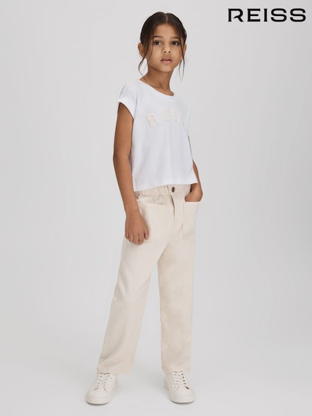 Reiss White Taya 4-9 yrs Textured Motif Cotton Crew Neck T-Shirt (K80562) | €27