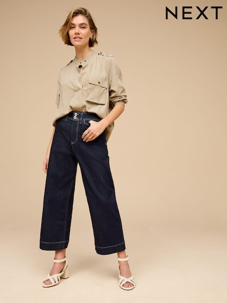 Rinse Blue Double Button Cropped Wide Leg Jeans (K80570) | € 11