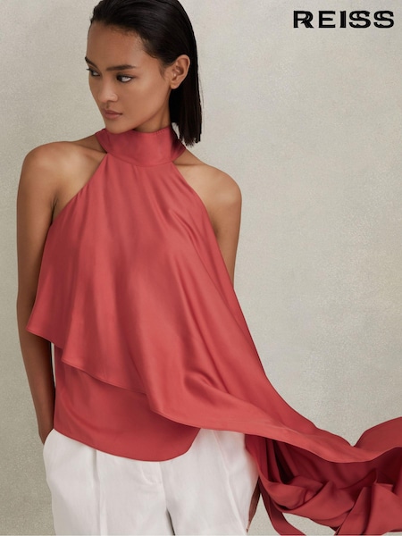 צבע אלמוג - Reiss Elsie Asymmetric Draped Blouse (K80574) | ‏1,152‏₪