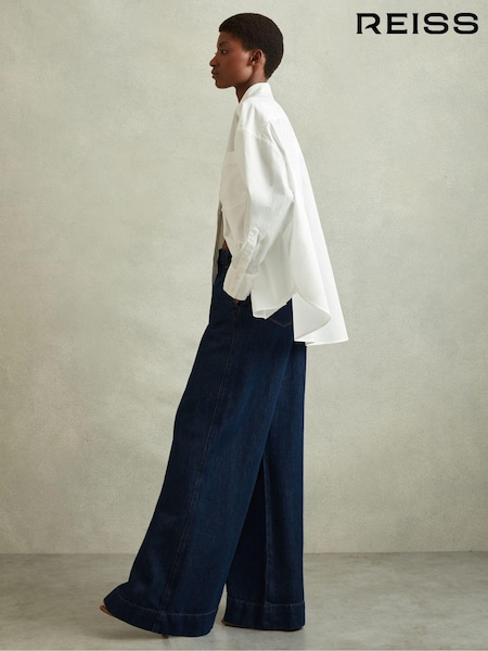 Reiss Dark Blue Olivia Wide Leg Contrast Stitch Jeans (K80582) | €70