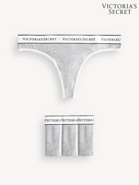 Victoria's Secret Grey Heather Thong Logo 4 Pack Knickers (K80600) | €22.50