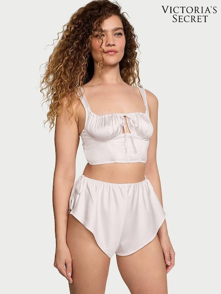 Victoria's Secret Coconut White Satin Corset Cami Set (K80669) | €68