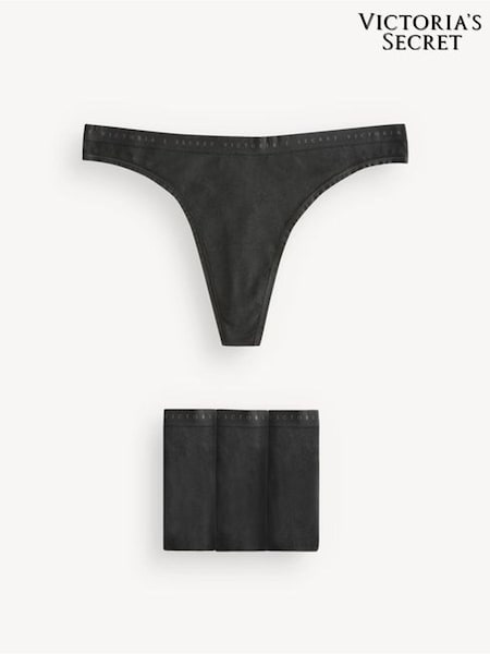 Victoria's Secret Black Thong Logo 4 Pack Knickers (K80672) | €22.50