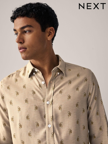 Natural Long Sleeve Printed Shirt (K80703) | €9