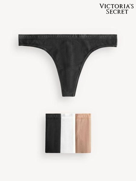 Victoria's Secret Black/White/Nude Thong Logo 4 Pack Knickers (K80712) | €22.50