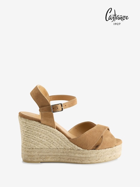 Castaner Blaudell Open-Toe Suede Wedge Brown Espadrilles (K80718) | €226