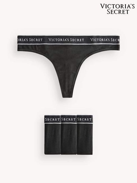 Victoria's Secret Black Thong Logo 4 Pack Knickers (K80740) | €22.50