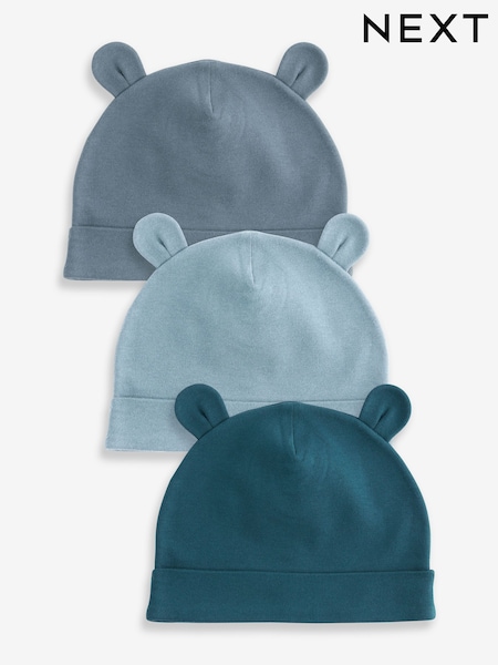 Mid Blue Baby 100% Cotton Beanies 3 Pack (0-18mths) (K80769) | €7