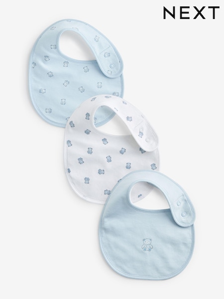 Blue/White Bear Baby 100% Cotton Bibs 3 Pack (K80770) | INR 849