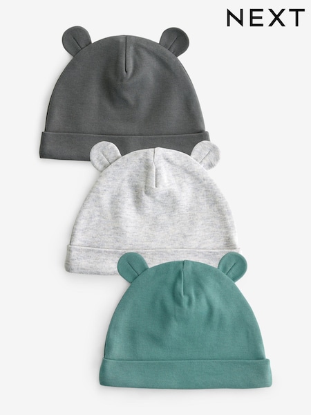 Green/Grey Baby 100% Cotton Beanies 3 Pack (0-18mths) (K80779) | €4