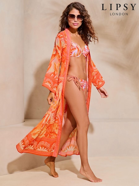 Lipsy Orange Petite Chiffon Printed Tie Kimono (K80803) | €22
