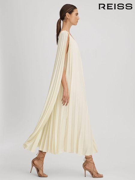 Reiss Lemon Loreli Pleated Cape Sleeve Midi Dress (K80817) | kr5 974