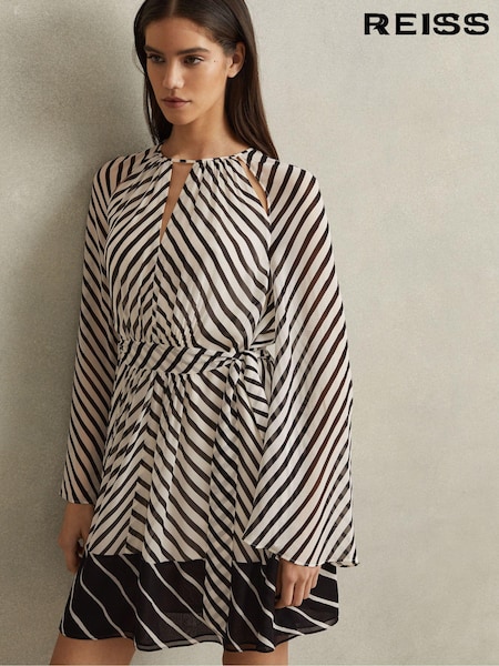 Reiss Black/Neutral Minty Striped Cut-Out Mini Dress (K80818) | kr3 969