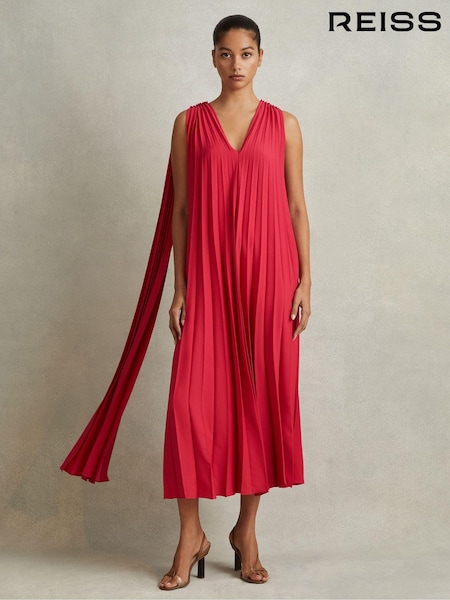 Reiss Coral Loreli Pleated Cape Sleeve Midi Dress (K80820) | kr5 974
