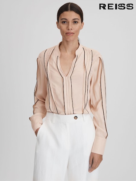 Reiss Nude Mia Contrast Trim Ruffle Blouse (K80821) | ₪1,152