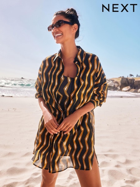 Black Geo Scion Beach Shirt Cover-Up (K80868) | €4
