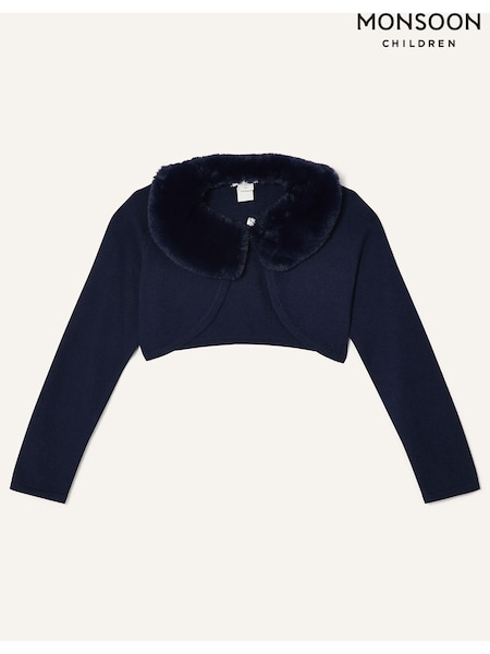 Monsoon Blue Supersoft Faux Fur Collar Cardigan (K80958) | €14.50 - €17.50