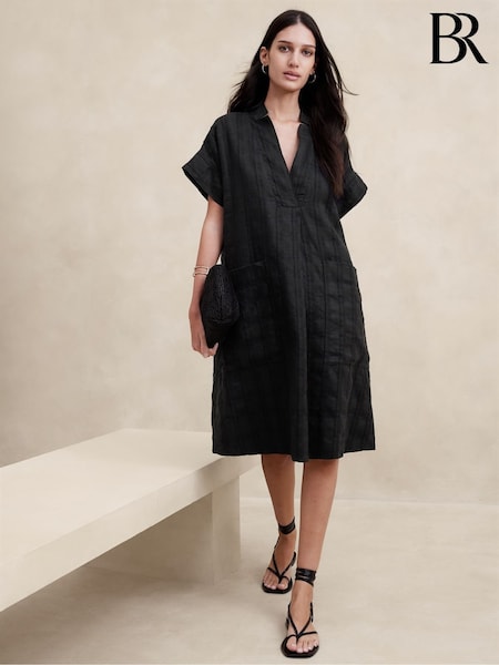 Banana Republic Black Laurel Linen Cotton Utility Dress (K80975) | €97
