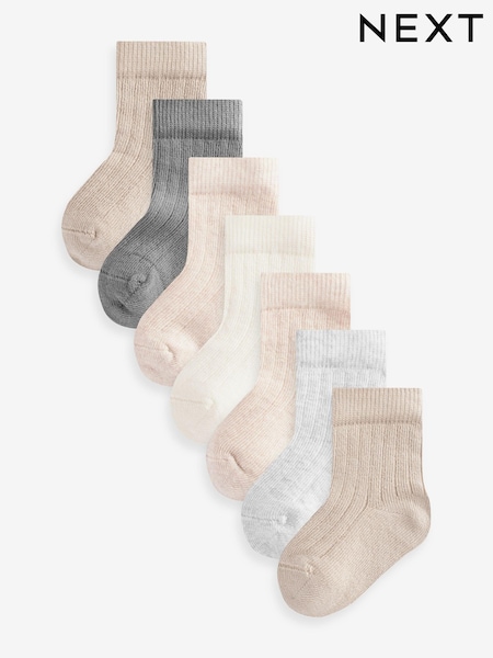 Brown 7 Pack Rib Baby Socks (0mths-2yrs) (K81012) | BGN 26